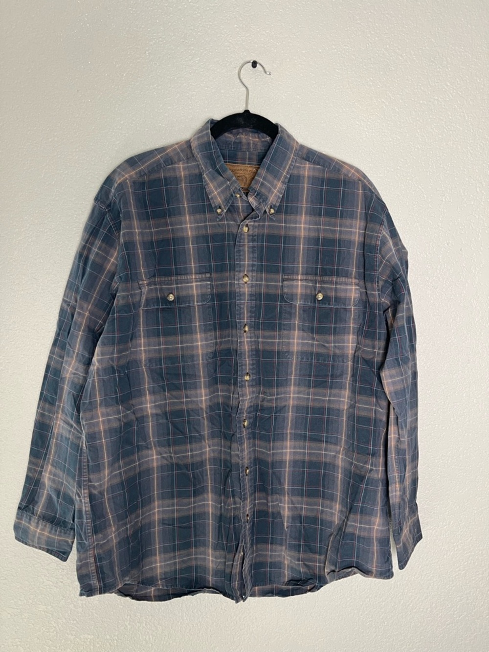 Men's Navy and Ref Plaid Button-Down Shirt